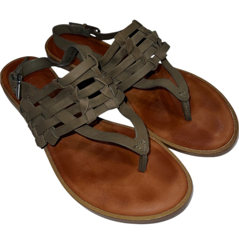 1.STATE Lenn olive green braided leather thong style sandals 8M
